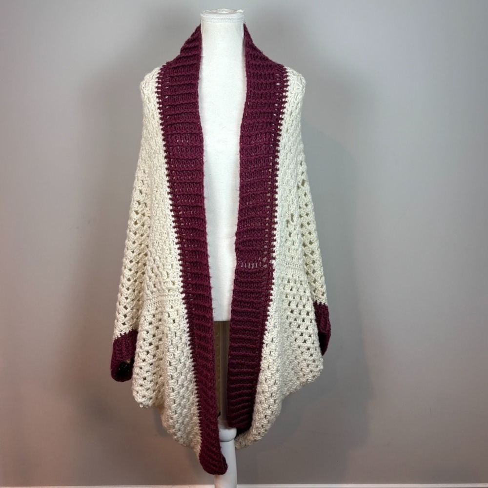 Womens Handmade Crochet Chunky Knit Open Cardigan Dolman Sleeve One Size Boho